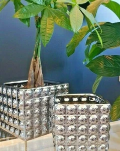 Silver Flower Pot Cube Home Decor Modern Plant Pot Holder Pots Indoor Garden - Picture 1 of 3