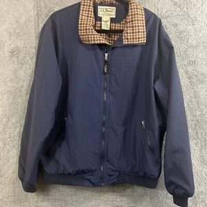Vtg LL Bean Large Plaid Lined Windbreaker Harrington Dad Jacket navy blue 284429 - Picture 1 of 10