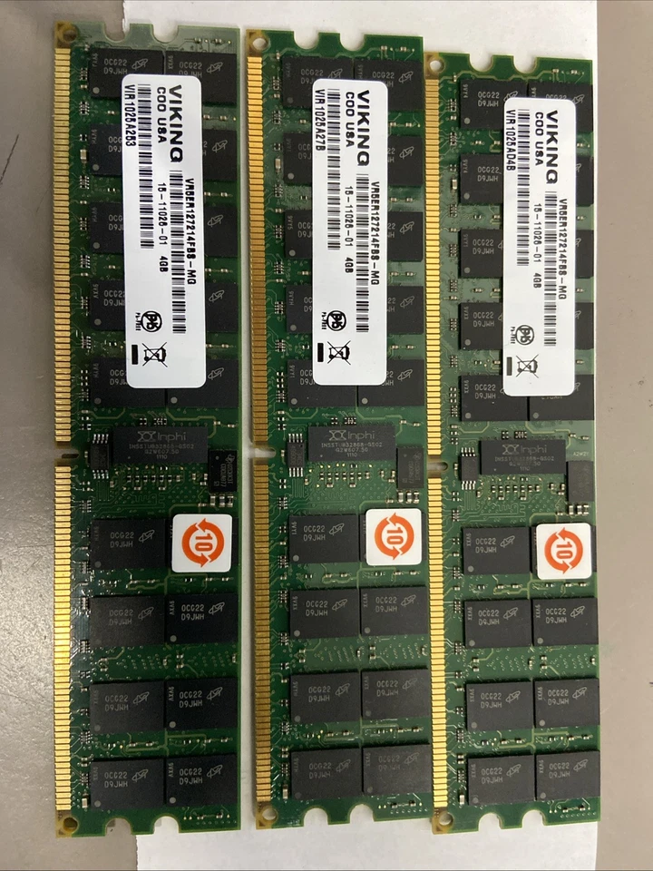 3x(12GB)CISCO 15-11026-01 NEXUS 4GB PC2-5300 DDR2 RAM VIKING VR5ER127214FBS LOT3 - Image 1 of 3