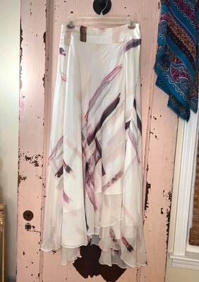 NWOT Haute Hippie Layered Asymmetrical Brush Stroke Silk Maxi Skirt Purple -  XS - Image 1 of 4