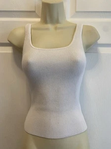 Aritzia Babaton Sculpt Knit Womens Ribbed Sleeveless Cropped Tank Top White Sz S - Picture 1 of 9