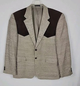 Abrigo deportivo de tweed marrón 100 % seda Personal Choice con yugo occidental marrón 46 R - Imagen 1 de 12