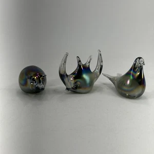 Glass Art Iridescent Animal Sculpture Paperweights Pig, Bird & Fish Lot of 3 - Picture 1 of 7