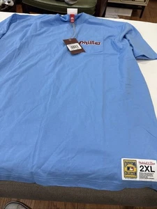 Mitchell & Ness Phillies 2XL T-shirt with pocket light blue new Cooperstown - Picture 1 of 7