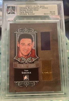 TERRY SAWCHUK 2006-07 In The Game Ultimate Heroes Dual Silver Memorabilia 05/25 - Image 1 of 2