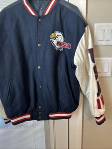 Vintage Y2K Steve & Barry's USA Bald Eagle Leather Varsity Jacket Size Med - Picture 1 of 5