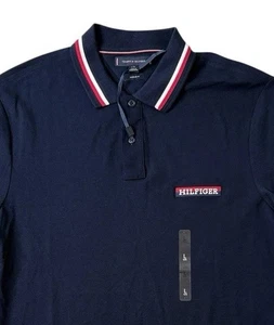 Tommy Hilfiger Mens Polo Shirt Preppy Regular Fit Stretch Dark Navy Size Large - Picture 1 of 10