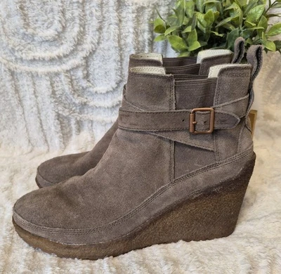 Merrell Tremblant 楔形防水短靴拉链棕褐色麂皮绒踝靴女式 11 码 — 第 1/4 张图片