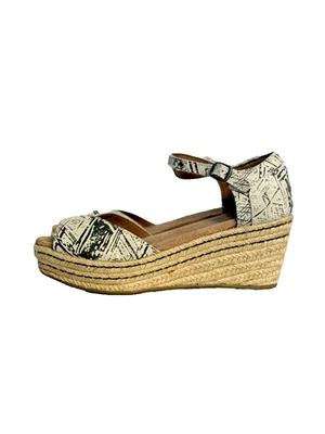 Sandalias alpargata de cuña con correa al tobillo gris peep toe TOMS talla 5,5 nuevas Foto 1 de 4