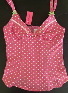 NWT S Betsy Johnson Intimates Cotton/Spandex VINTAGE Pink Polka Dot CAMISOLE TOP - Picture 1 of 4