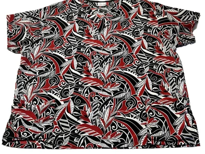 Blusa Médica Mujer White Swan Negra Roja Blanca Hojas Florales Bolsillos XL Foto 1 de 4