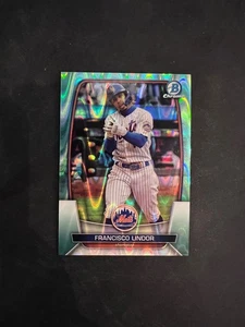2023 Bowman Chrome Francisco Lindor #24 Aqua Lava Refractor 100/199 Mets - Picture 1 of 2
