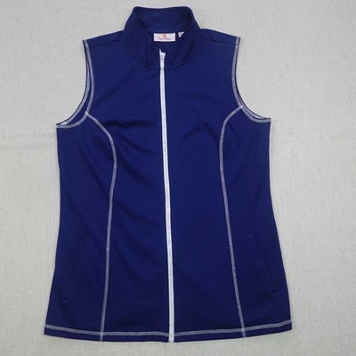 Quacker Factory Vest Womens Small Blue Sleeveless Full Zip Activewear Pockets - Image 1 of 4