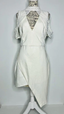 Elliatt Size L 10-12 Women's Dress Ivory White Freesia Geometric Lace Asym Midi - image 1 of 4