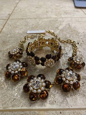 "Juego de pulsera #2418 nuevo con etiquetas collar de flores llamativas de cristal Ann Taylor 14-20""" Foto 1 de 4