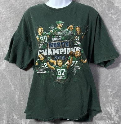 Camiseta Green Bay Packers 2014 NFC North Champions 2XL Aaron Rodgers oro verde Foto 1 de 4
