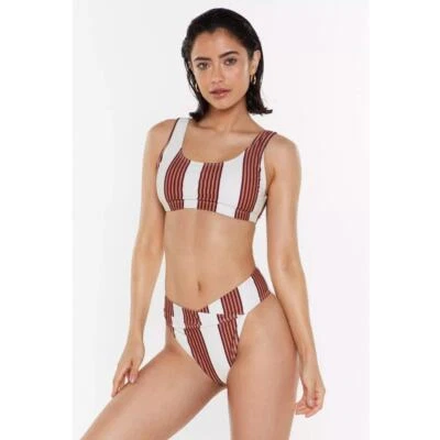 Nasty Gal The Stripe Time High-Leg Bikini Set Sz 10 - Image 1 of 4