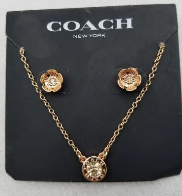 Auténtico juego de collar y pendientes COACH: color oro rosa - en embalaje original Foto 1 de 4