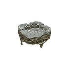 Glass Footed Ashtray - Vintage Golden Metal Frame Hollywood Regency Style Retro
