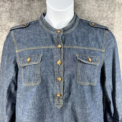 Orvis Shirt Womens Large Blue Denim Jean Epaulettes All Cotton Pockets Gussets - Image 1 of 4