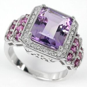 Ring Of Gold With Stone Amethyst Purple Garnet Rhodonite Octagonal Made Africa