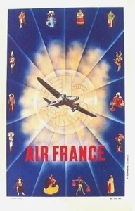 Póster vintage original AIR FRANCE WORDLD WIDE SERVICE 1943 - Imagen 1 de 1