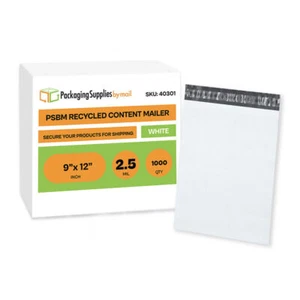 1000 sobres de envío de contenido reciclado de 9"x12" de polietileno auto sellado 2,5 mil - Imagen 1 de 6