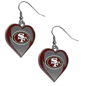 San Francisco 49ers Heart Dangle Earrings NFL Football Licensed Jewelry - Picture 1 of 3
