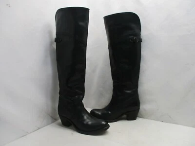 Botas femininas Frye de couro preto acima do joelho tamanho 7 estilo B 77596 - Imagem 1 de 4