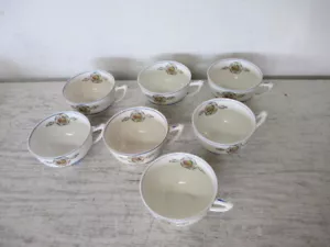 Vintage 1940'S Carlton Shape England W.H. Grindley Set of 7 Tea Cups - Blue Trim - Picture 1 of 7