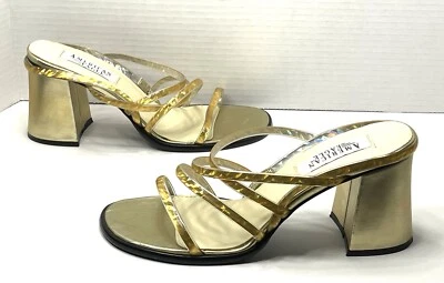 Sandalias de tacón vintage doradas iridiscentes con tiras American Eagle zapatos talla 9,5 EE. UU. Foto 1 de 4