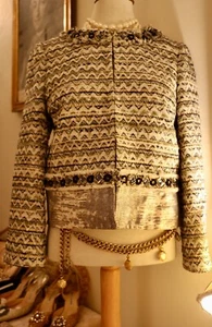 TORY BURCH JACKET in mint condition, silvery tweed, bejewelled neck/hem, US. 6 - Picture 1 of 6