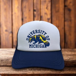 University of Michigan Wolverines Unisex Trucker Hat Navy Vintage Logo Ball Cap - Picture 1 of 6