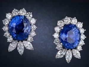 Oval Lab Sapphire Stud Earrings 925 Sterling Silver Genuine Handmade High Jewel - Picture 1 of 1