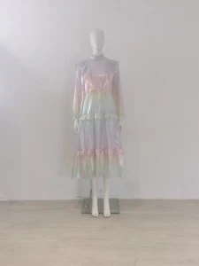 OLIVIA RUBIN Rainbow Ombre Maxi Dress UK 8 EU 36 Ruffle Frill Midi Mermaid Silk - Picture 1 of 24