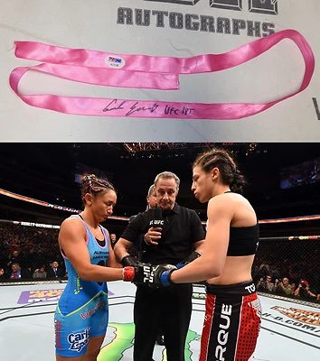 Carla Esparza Signed UFC 185 Fight Worn Used Hair Pink Ribbon PSA/DNA v Joanna J - Image 1 of 4