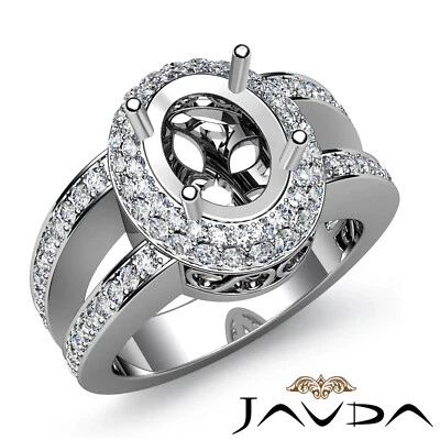 Oval Semi Mount 4 Prong Halo Pave Setting Diamond Engagement Ring 1.35 Ctw - Image 1 of 4
