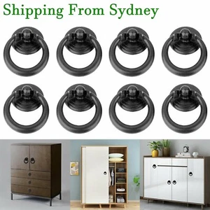 8pcs Black Ring Pull Handle Cabinet Knob Drawer Dresser Cupboard Drop Zinc Alloy - Picture 1 of 8