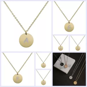 Collana catena ciondolo disco lettera iniziale metallo tono oro inciso 18,5in-2,5in - Foto 1 di 38