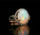 Oval Lab-Created Fire Opal Diamond Women Anniversary Ring 14K Rose Gold Finish
