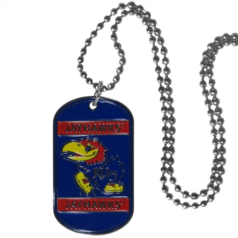 Kansas Jayhawks Dog Tag Necklace NCAA Fan Neck Ball Chain College Sports Fan Cover