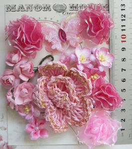 Frambuesa y Rosa 6 Estilos 16 Flores de Papel y Seda y Mariposa 20-60mm a través de VD1 - Imagen 1 de 4