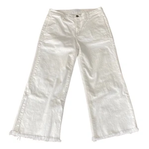Parker Smith Jean Wide Leg Cropped White Frayed Hem 8/30 - Picture 1 of 8