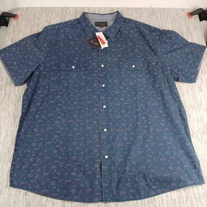 Threadgrit Shirt Men's 2XL Blue Aztec Geometric Print Short Sleeve Pearl Snap - Picture 1 of 6