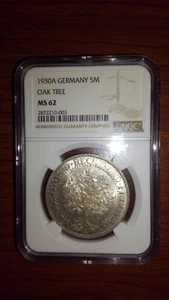 1930A Germany Silver 5M Oak Tree NGC MS62 - Picture 1 of 2
