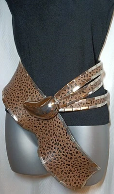 Spira Belt Animal Print Wrap Brown Leather Silver Tone Buckle Studs  Women Italy - Image 1 of 4