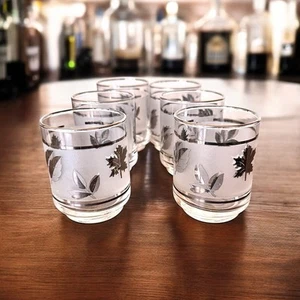 6 bicchieri Libbey Silver Leaf Lowball Frosted Rocks 6 oz barware whisky MCM retrò - Foto 1 di 6