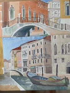 WATERCOLOUR c1950s 2 VIEWS OF VENICE Un SIGNED PETER ARNOLD NORWICH - Picture 1 of 4