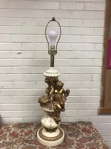 VTG FUGGITI STUDIOS LAMP 1969 CHERUB DESIGN CREAM WITH GOLD HOLLYWOOD REGENCY - Picture 1 of 19