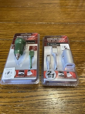 Двойное автомобильное зарядное устройство USB с кабелем синхронизации и зарядки - зеленый и серебристый USB автомобильная зарядка - Изображение 1 из 2